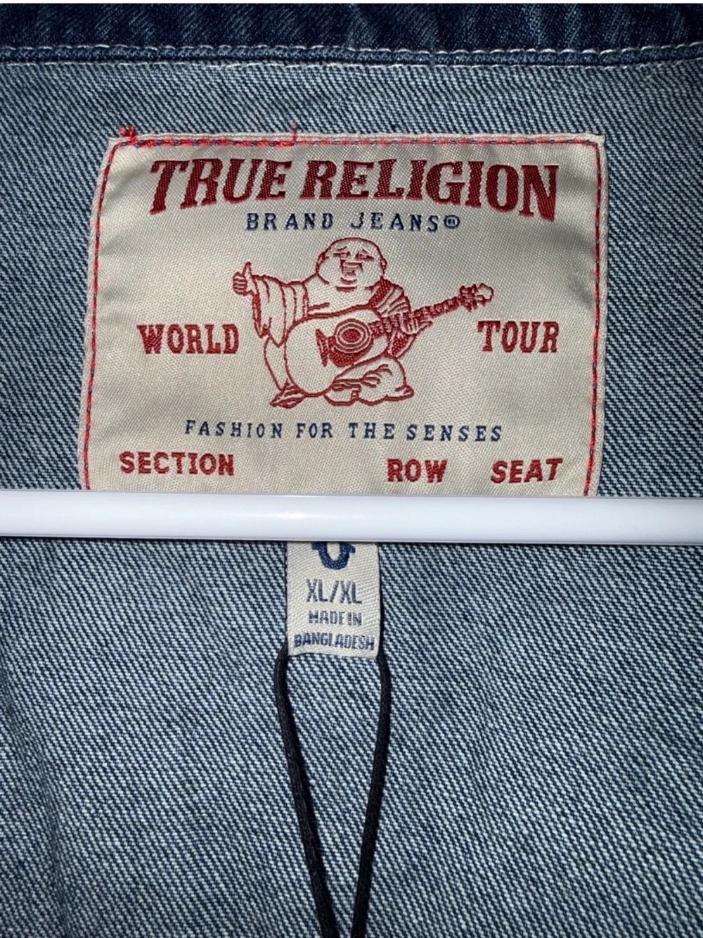 True Religion Blue Denim Jacket with Red Lettering - Picture 7 of 8
